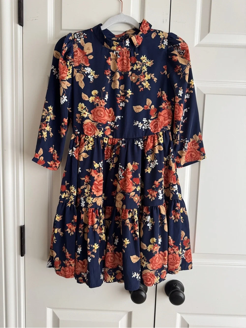 Janie and Jack NWT Navy Floral Long Sleeve Tiered Dress Girls Size 12